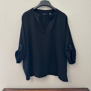 Tahari Woman Split Neck, Roll Tab, Oversized Blouse - Black, 1X